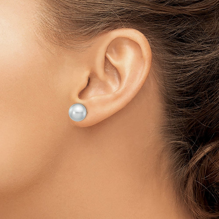 Designer 14K Gold 10-11mm Grey Freshwater Pearl Stud Earrings - Affordable Luxury-3