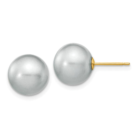 Designer 14K Gold 10-11mm Grey Freshwater Pearl Stud Earrings - Affordable Luxury