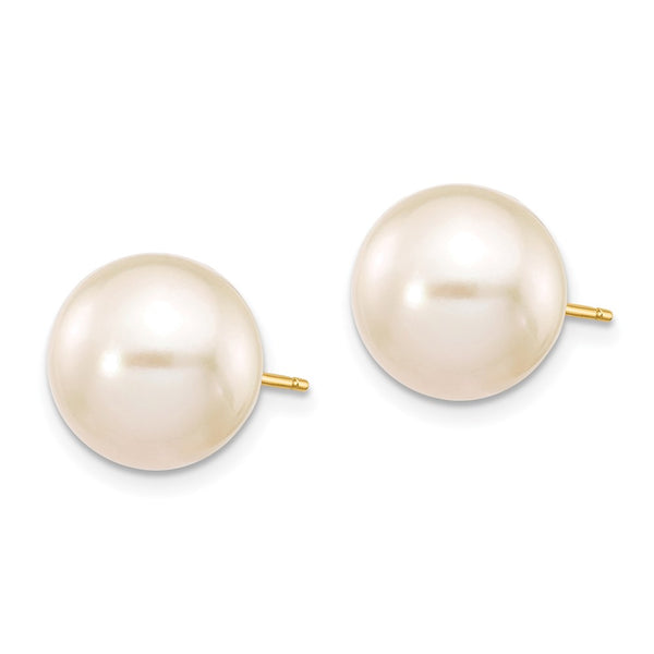 14K Gold 10-11mm White Pearl Stud Earrings