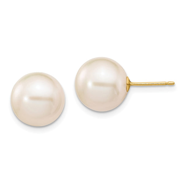 14K Gold 10-11mm White Pearl Stud Earrings