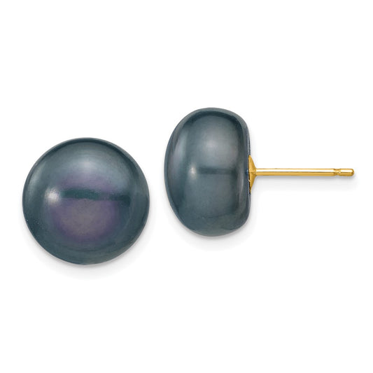 Buy Exclusive 14K Gold 11-12mm Black Pearl Stud Earrings - Stylish Value!