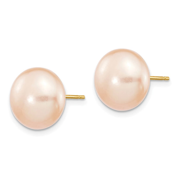 14K Gold 11-12mm Pink Pearl Stud Earrings