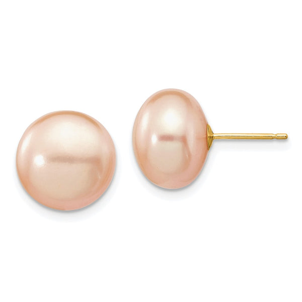 14K Gold 11-12mm Pink Pearl Stud Earrings