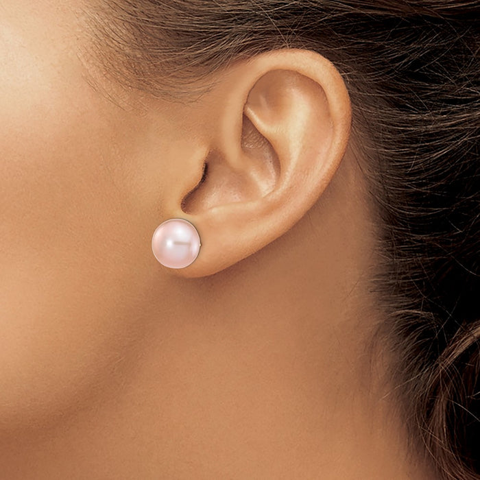 Shop Stylish 14K Gold 11-12mm Purple Button Pearl Stud Earrings - Luxury Value-3