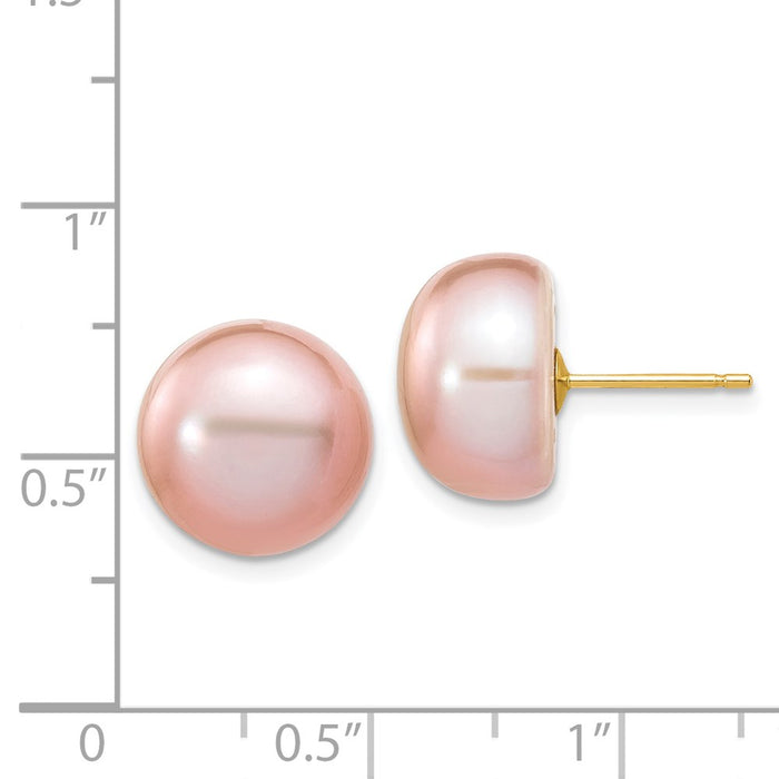 Shop Stylish 14K Gold 11-12mm Purple Button Pearl Stud Earrings - Luxury Value-4