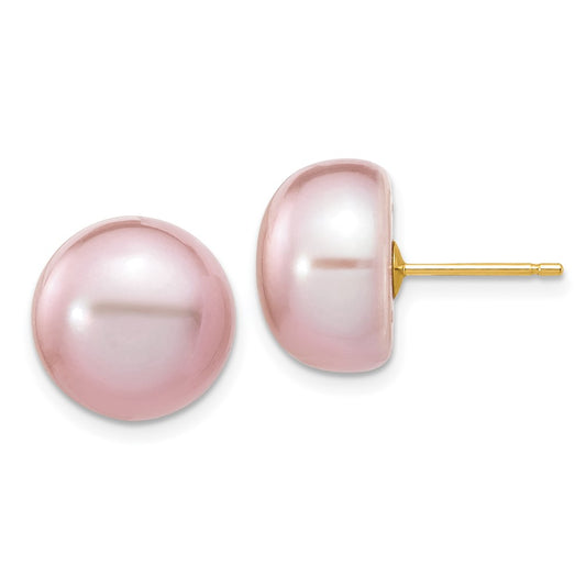 Shop Stylish 14K Gold 11-12mm Purple Button Pearl Stud Earrings - Luxury Value