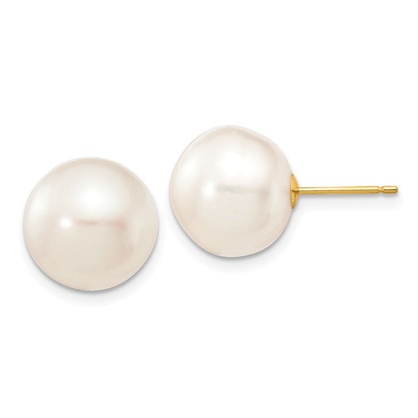 14K White Gold Freshwater Pearl Button Stud Earrings - 11-12mm