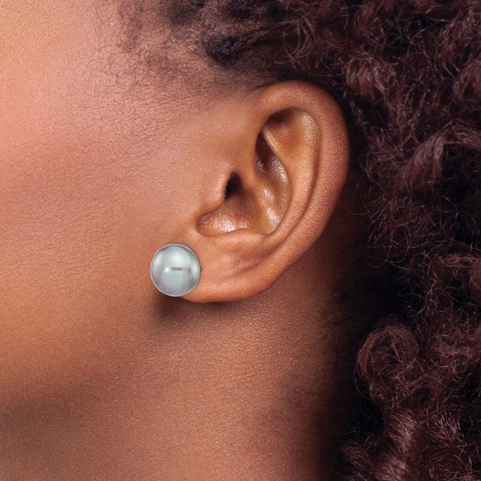 Shop Stylish 14K Gold Grey Button Freshwater Pearl Stud Earrings, 12-13mm-3