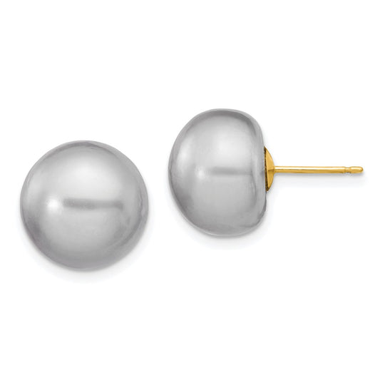 Shop Stylish 14K Gold Grey Button Freshwater Pearl Stud Earrings, 12-13mm