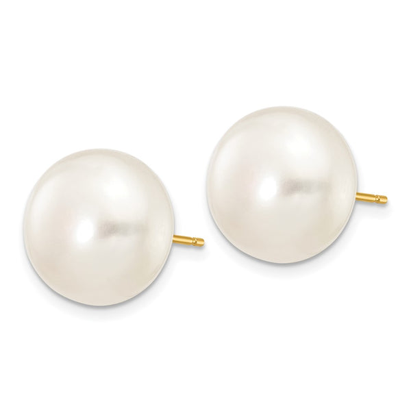 14K White Gold Freshwater Pearl Button Stud Earrings 12-13mm