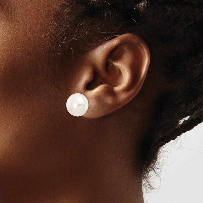 Shop Exclusive 14K White Gold Freshwater Pearl Button Stud Earrings 12-13mm-3