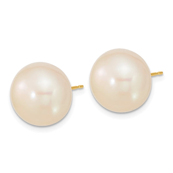 14K White Gold 13-14mm Pearl Button Stud Earrings