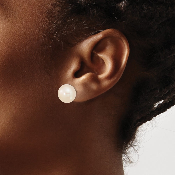 Exclusive 14K White Gold 13-14mm Pearl Button Stud Earrings - Stylish Value-3