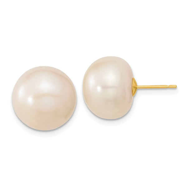 14K White Gold 13-14mm Pearl Button Stud Earrings