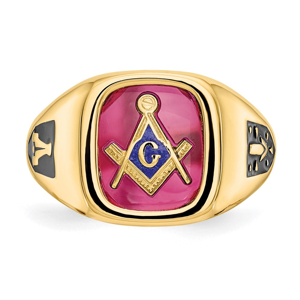 Buy Exclusive 14K Men's Masonic Ring | Polished Texture, Black Enamel, Ruby