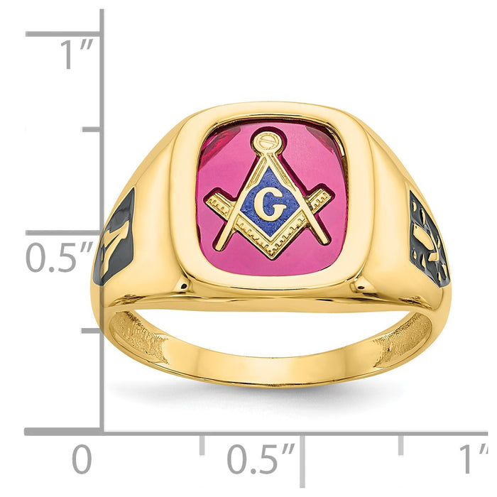 Buy Exclusive 14K Men's Masonic Ring | Polished Texture, Black Enamel, Ruby-6
