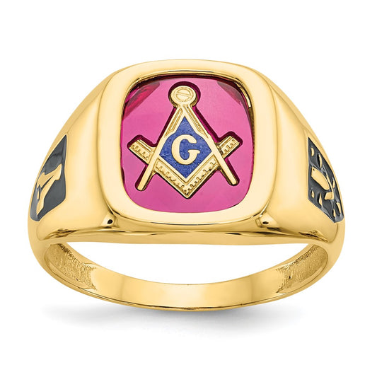 Buy Exclusive 14K Men's Masonic Ring | Polished Texture, Black Enamel, Ruby