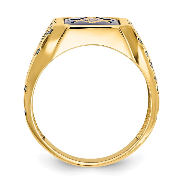 14K Men's Polished Masonic Ring, 10mm Grooved
