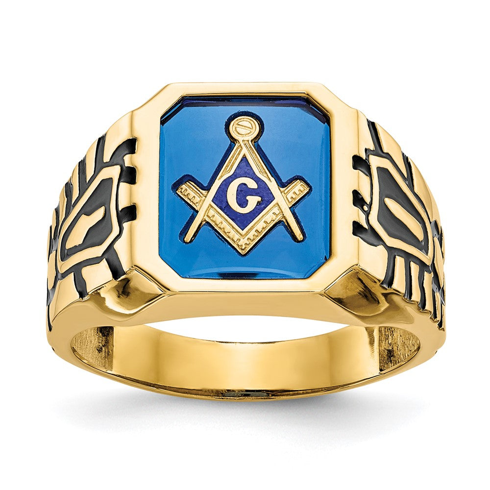 Exclusive 14K Men's Polished Masonic Ring, 10mm Grooved Design, Stylish Value