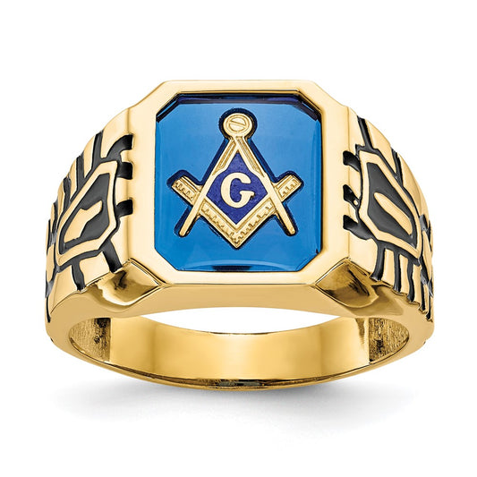Exclusive 14K Men's Polished Masonic Ring, 10mm Grooved Design, Stylish Value
