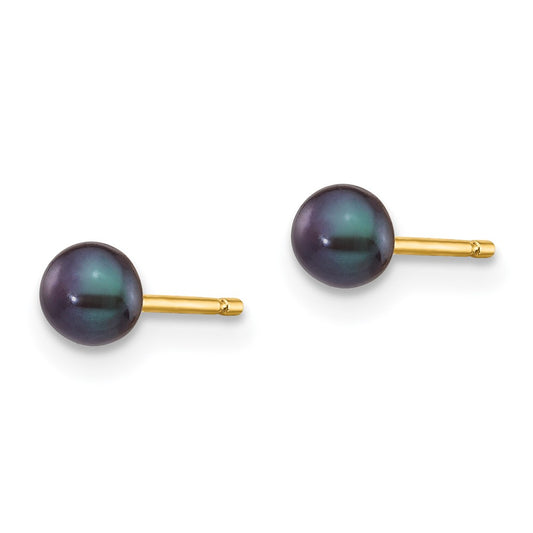 Buy Stylish 14K Gold Black Button Freshwater Pearl Stud Earrings - 3-4mm