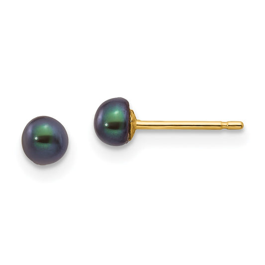 Buy Stylish 14K Gold Black Button Freshwater Pearl Stud Earrings - 3-4mm
