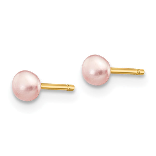 14K Gold Pink Pearl Stud Earrings - 3-4mm