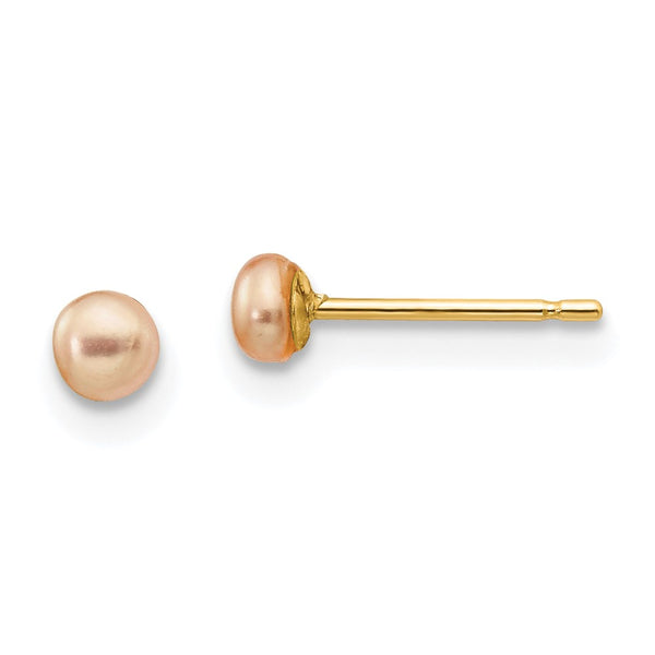 14K Gold Pink Pearl Stud Earrings - 3-4mm
