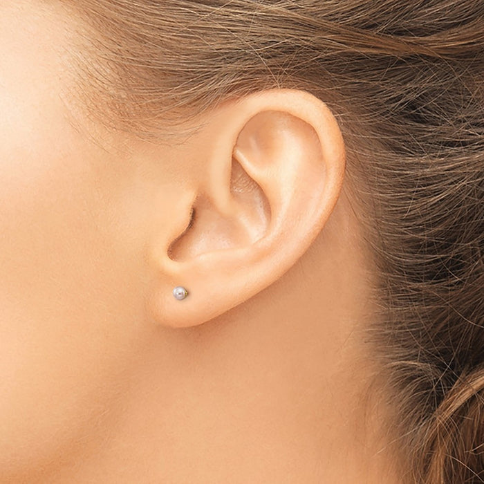High-Quality 14K Gold 3-4mm Purple Pearl Stud Earrings - Stylish Value!-3