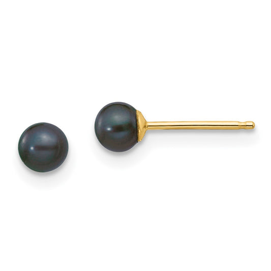 Designer 14K Gold Black Pearl Stud Earrings - 3-4mm, Affordable Luxury!