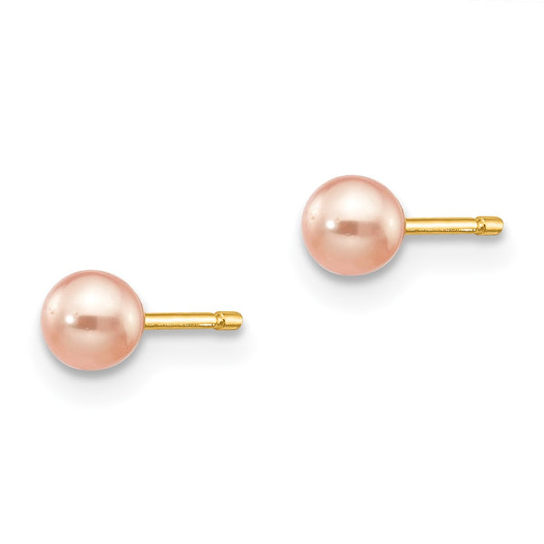 14K Gold Round Freshwater Pearl Stud Earrings - 3-4mm