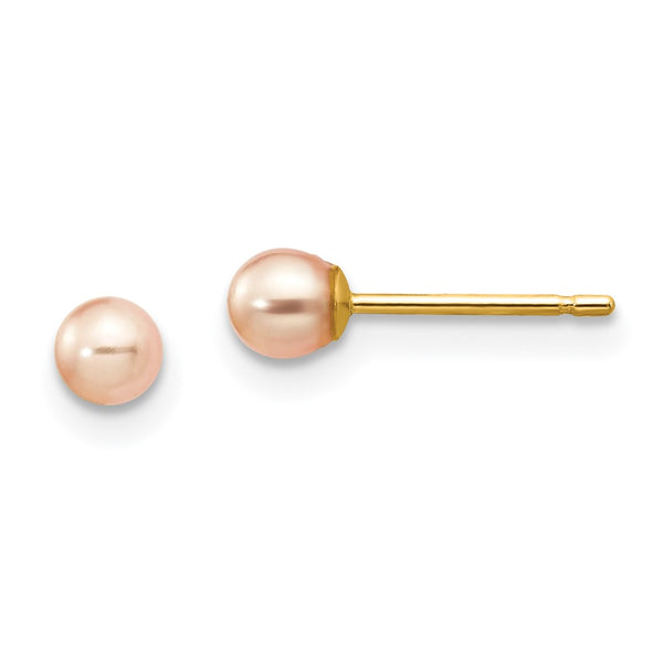 14K Gold Round Freshwater Pearl Stud Earrings - 3-4mm