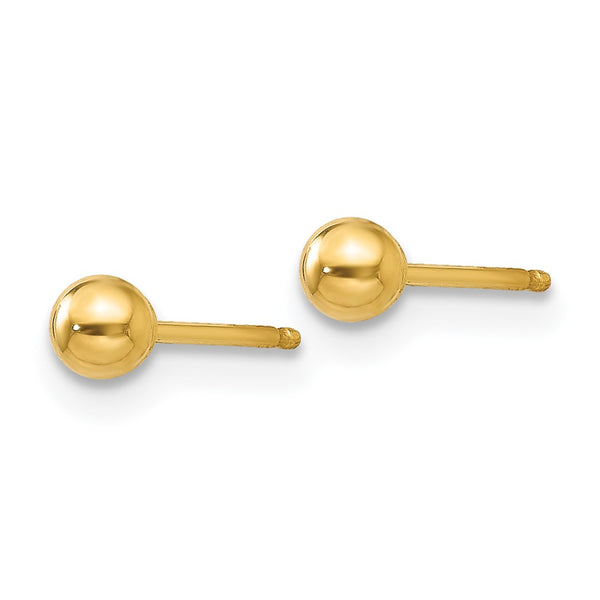 14K Gold Polished 3mm Ball Stud Earrings