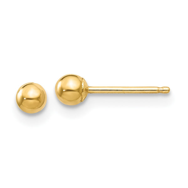 14K Gold Polished 3mm Ball Stud Earrings