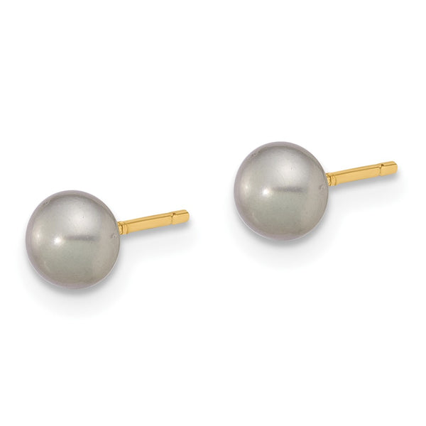14K Gold 4-5mm Grey Button Pearl Stud Earrings