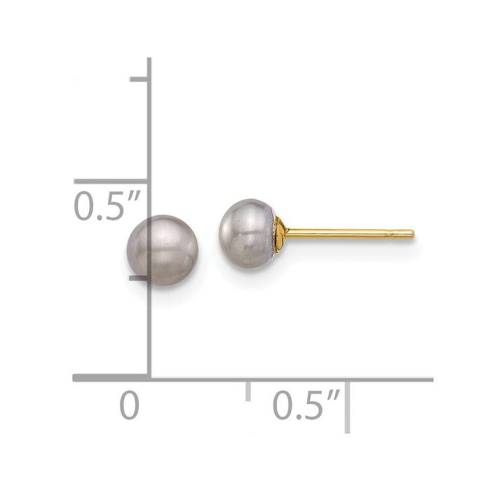Buy Stylish 14K Gold 4-5mm Grey Button Pearl Stud Earrings - Luxury Value!-4
