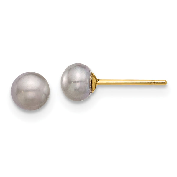 14K Gold 4-5mm Grey Button Pearl Stud Earrings