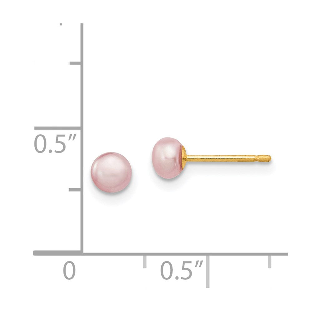 Designer 14K Gold Purple Freshwater Pearl Stud Earrings, 4-5mm - Stylish Value