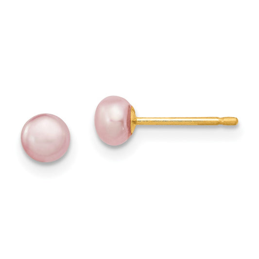 Designer 14K Gold Purple Freshwater Pearl Stud Earrings, 4-5mm - Stylish Value