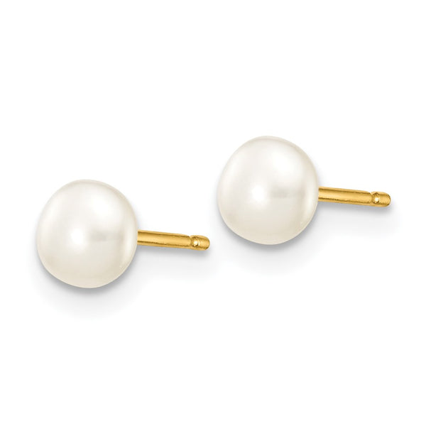 14K White Gold Button Stud Earrings with 4-5mm Freshwater Pearls
