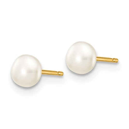 Buy Stylish 14K White Gold Button Stud Earrings with 4-5mm Freshwater Pearls