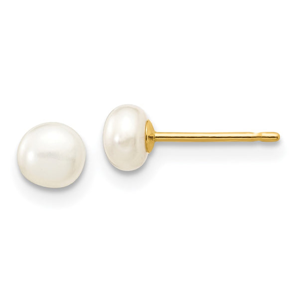 14K White Gold Button Stud Earrings with 4-5mm Freshwater Pearls