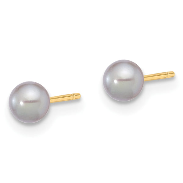 14K Gold Grey Freshwater Pearl Stud Earrings - 4-5mm
