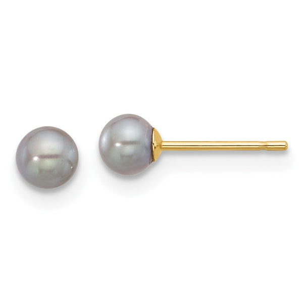 14K Gold Grey Freshwater Pearl Stud Earrings - 4-5mm