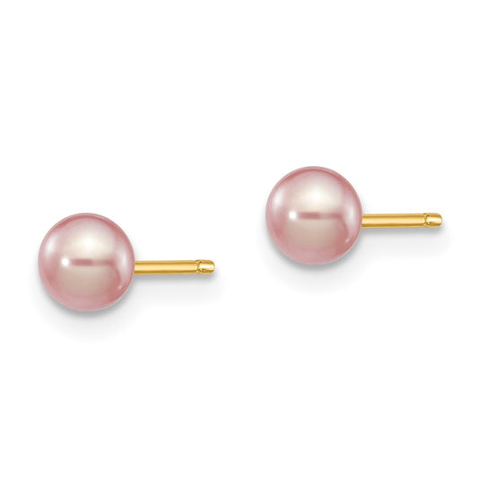 Designer 14K Gold Purple Freshwater Pearl Stud Earrings - 4-5mm Luxury Value