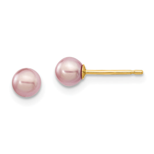 Designer 14K Gold Purple Freshwater Pearl Stud Earrings - 4-5mm Luxury Value