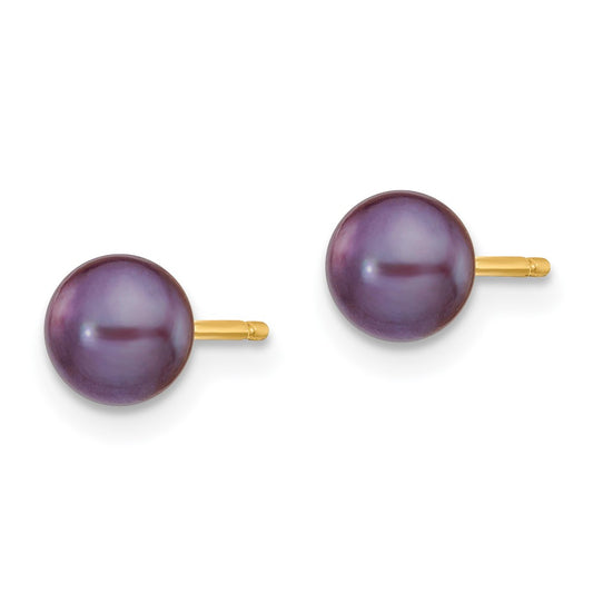 Exclusive 14K Gold Black Button Pearl Stud Earrings - 5-6mm, Stylish Value!