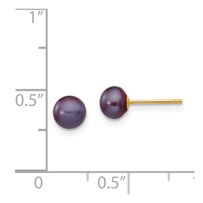 Exclusive 14K Gold Black Button Pearl Stud Earrings - 5-6mm, Stylish Value!-4