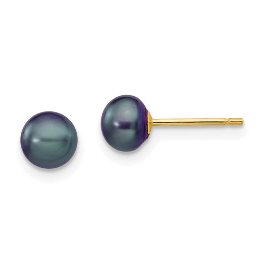 Exclusive 14K Gold Black Button Pearl Stud Earrings - 5-6mm, Stylish Value!