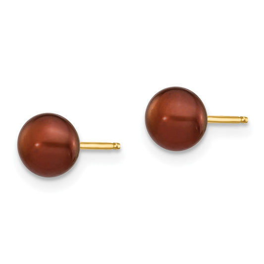 Exclusive 14K Gold Brown Button Pearl Stud Earrings - 5-6mm, Stylish Value